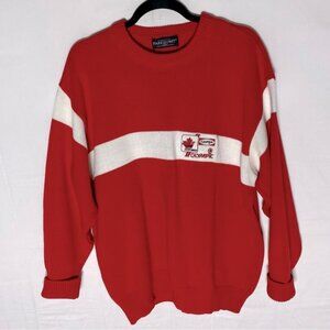 Vintage Parkhurst Red White Knit Crewneck Sweater Olympic Alpine Ski Canada L